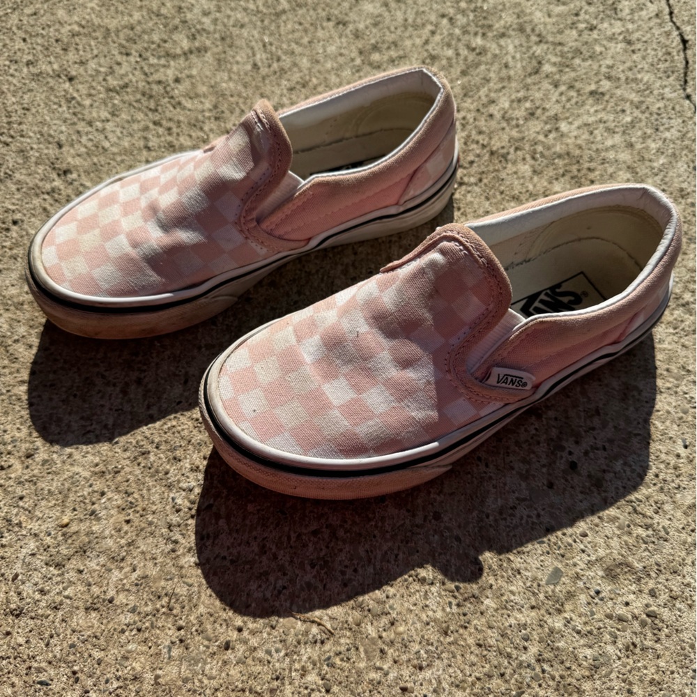 Vans youth Pink and White Checkered Slip-On Sneakers